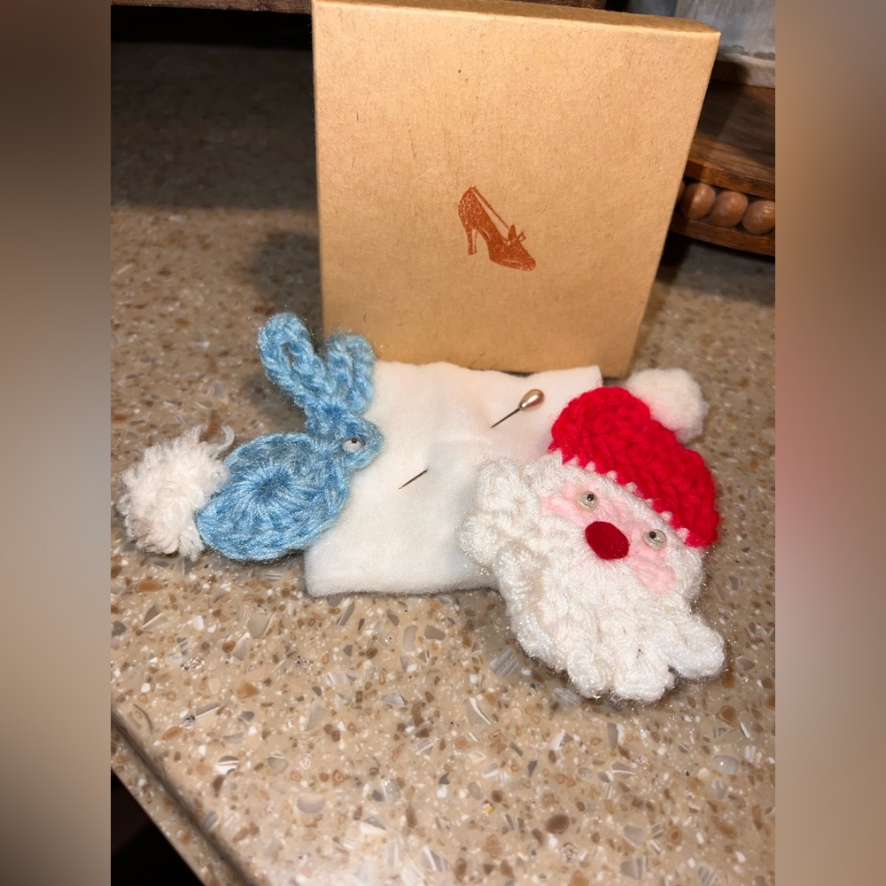Vintage Handmade Crochet Christmas & Easter Ornaments & Antique Hat Pin